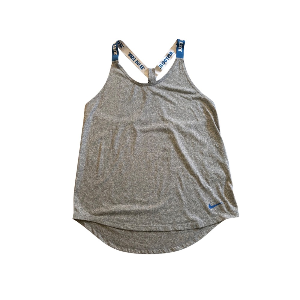 Nike Dri-FIT Just Do It Racerback Training Tank Top Gray Blue Womens S Athletic
